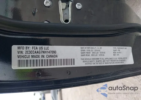 2022 Chrysler 300 Touring from USA, damaged, VIN 2C3CCAAG7NH147090